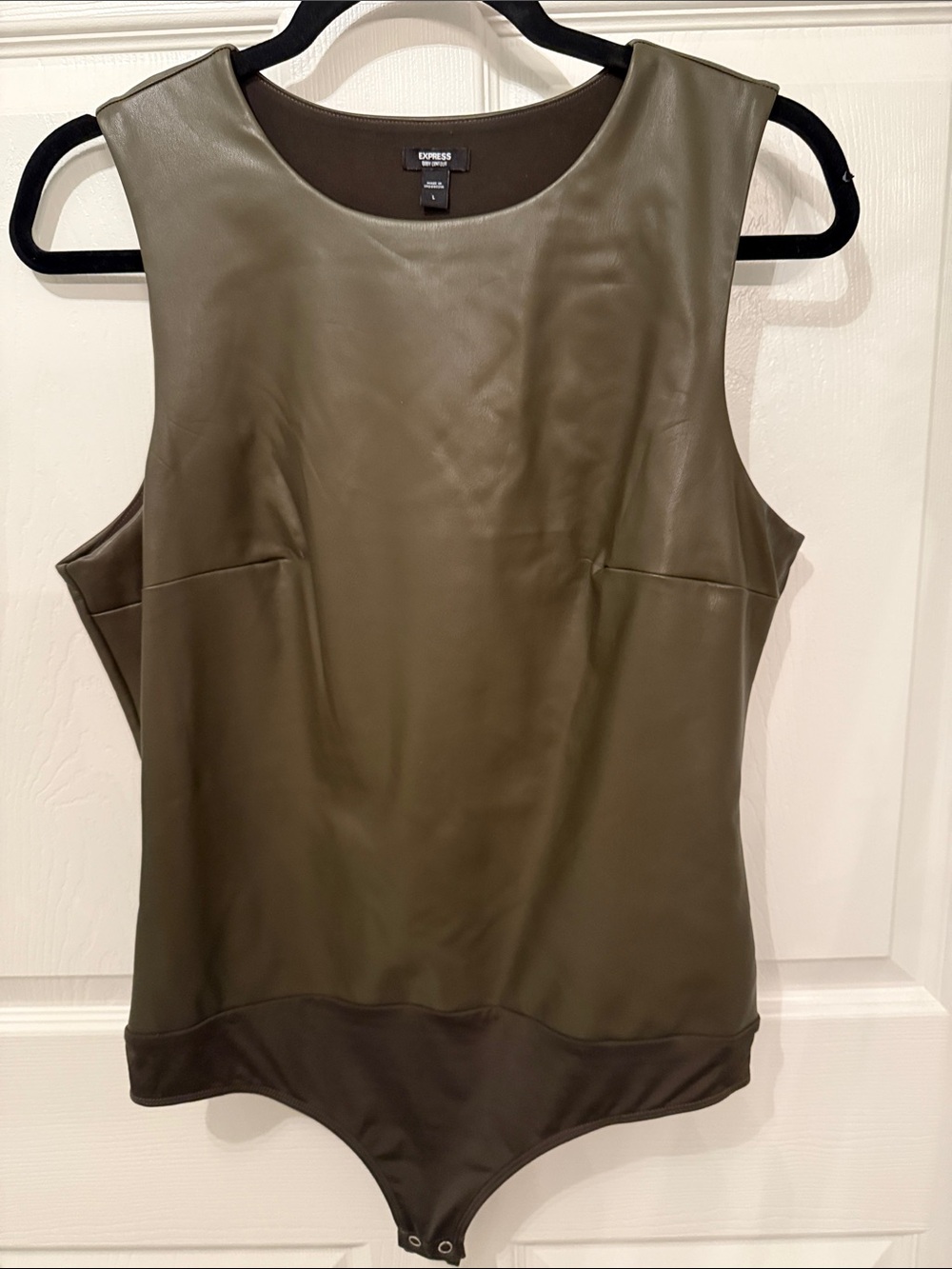 Express Olive Faux Leather Sleeveless Bodysuit